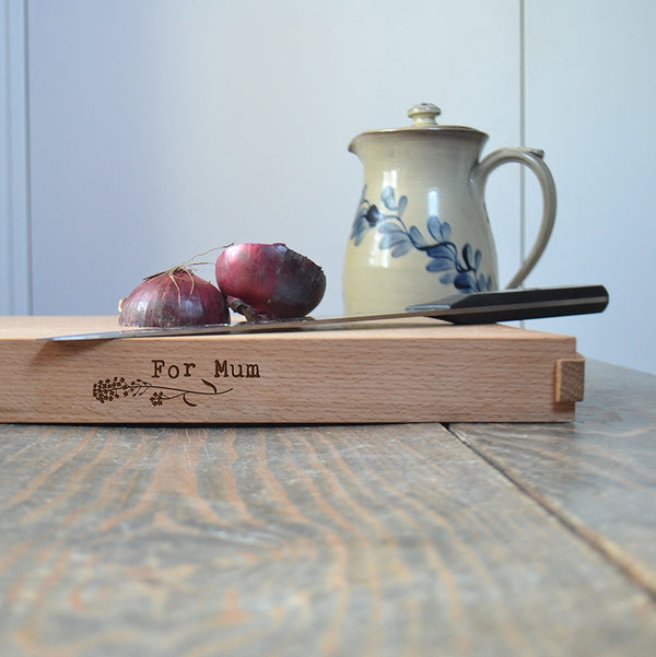 Chopping Board - beech with oak handles with 'For Mum' design
