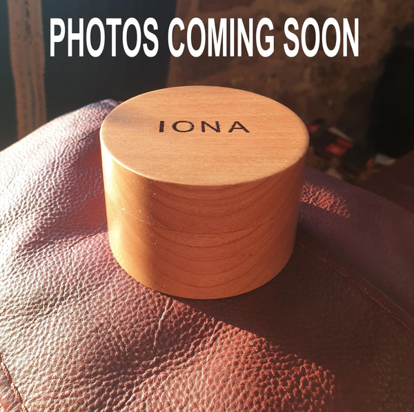 Round Valuables Box in English walnut with inlaid rosewood initials