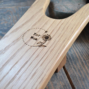 Oak Boot Jack - with 'For Mum' design and your personal message on the underside