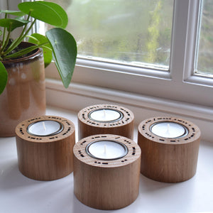 Oak Candle Holder with your own secret Morse Code message