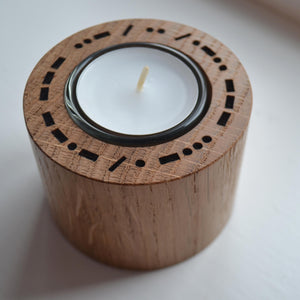 Oak Candle Holder with your own secret Morse Code message