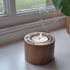 Oak Candle Holder with your message engraved around the top