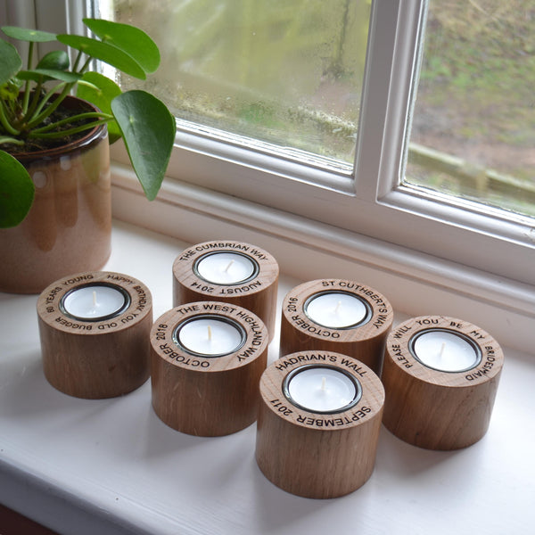 Oak Candle Holder with your message engraved around the top