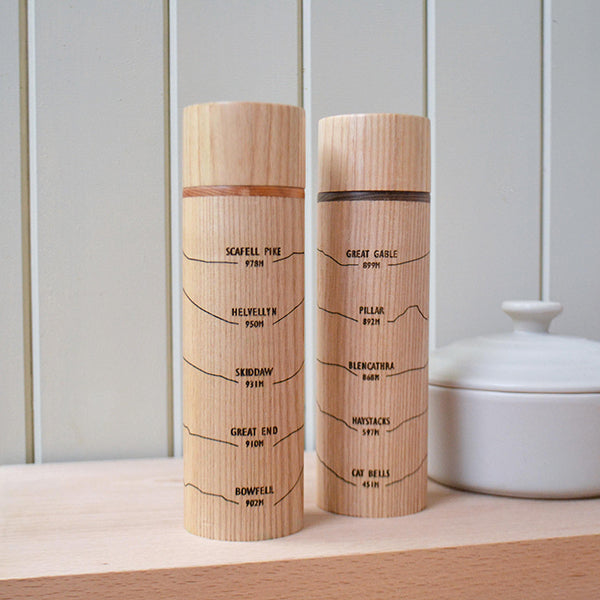 Pepper Mill - engraved with Lake District Fells graphic and your own design on the top