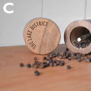 Pepper Mill - engraved with Lake District Fells graphic and your own design on the top