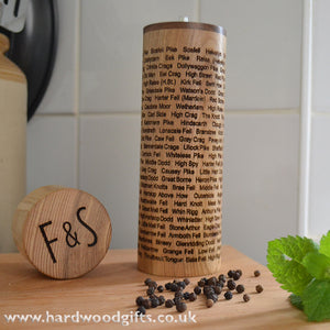 Pepper Mill - engraved with the Wainwright Fells and your own design on the top