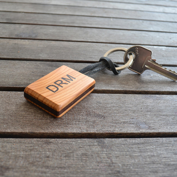 ‘Sandwich’ Keyfob (yew and African blackwood) - rosewood inlay initials on one side
