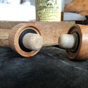 Whisky Bottle Stopper in yew with rosewood inlay initials